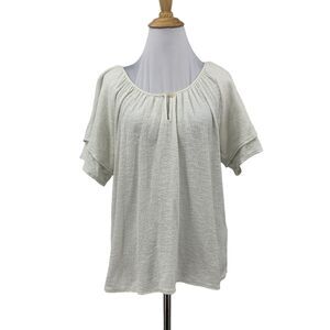 Madewell Textured Thread Top Women M Ivory Tiered Sleeve Keyhole Textured